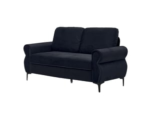 Canapé droit fixe 2 places noir en tissu, 173,5 cm, ressorts ensachés et mousse hr pour petits espaces