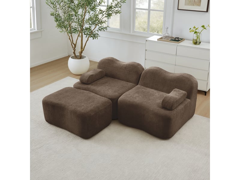  Canapé d'angle modulaire 2 places en l brun – forme ondulée, repose-bras mobile, ottoman, sans montage  - Conforama B