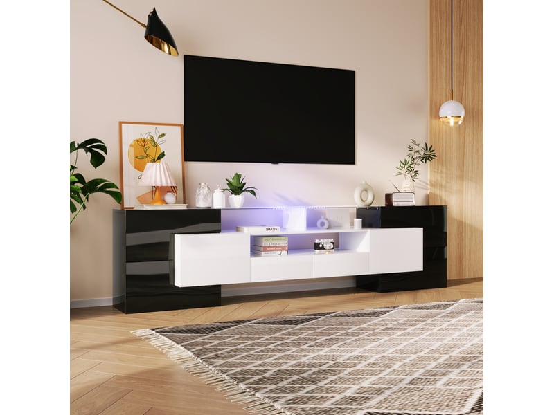  Meuble tv modenvie 200 x 35 x 60 cm avec led multicolore noir et blanc  - Conforama D