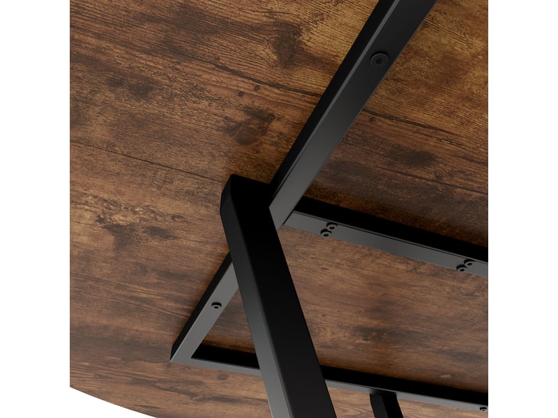 Table à manger ronde ø120cm avec rangement, style industriel marron, 4 à 6 personnes, en mdf et fer, couleur naturel - Conforama R