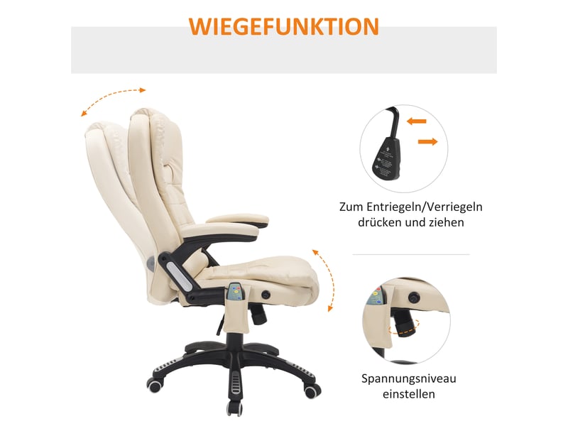  Fauteuil de bureau massant chauffant,68x74x121 cm,similicuir,beige  - Conforama E