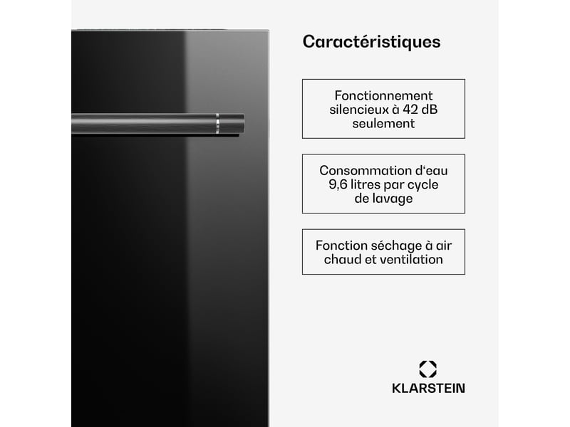  Klarstein luxara lave-vaisselle encastrable 8 programmes technologie aqua-stop 1900 w 60 cm noir  - Conforama C