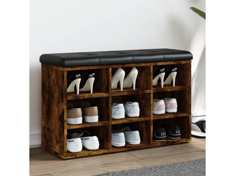  Banc à chaussures, banc de rangement chêne fumé 82x32x50 cm bois d'ingénierie  - Conforama B