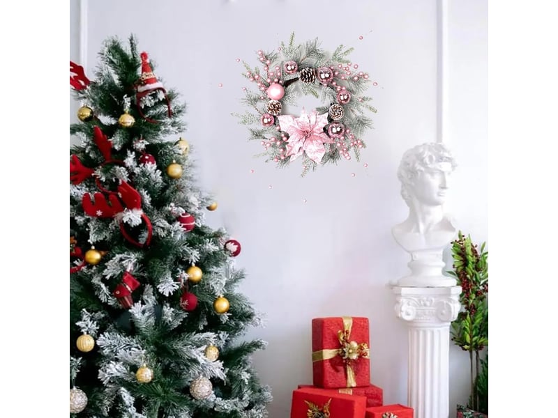 Couronne de noël artificielle 50cm pour porte d'entrée – pommes de pin, nœud et boules, intérieurextérieur - Conforama D