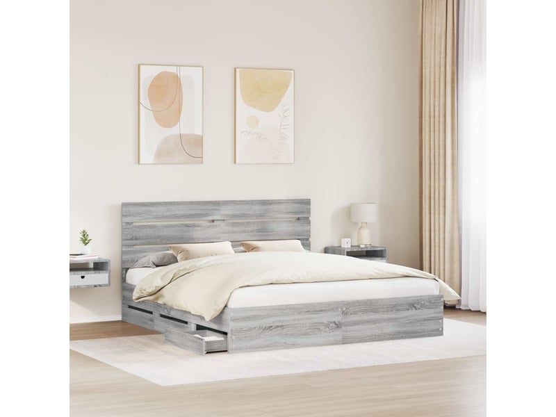  Lit double- lit adulte -  cadre de lit gris sonoma 180 x 200 cm bois ingénierie  - Conforama B