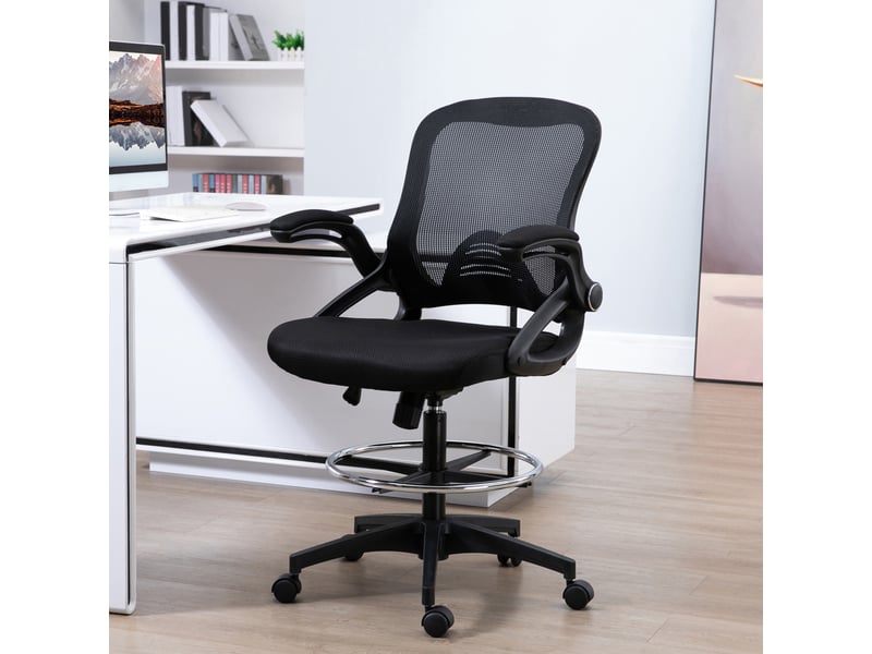  Chaise de bureau pivotante, avec repose-pieds et siège pivotant, en acier noir, 64 x 60 x 106-126 cm  - Conforama D