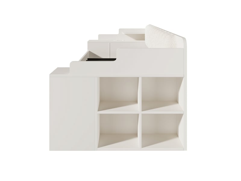 Lit banquette enfant 90x200 cm blanc bois, couchage d'appoint 90x190 cm et rangements latéraux  - Conforama D