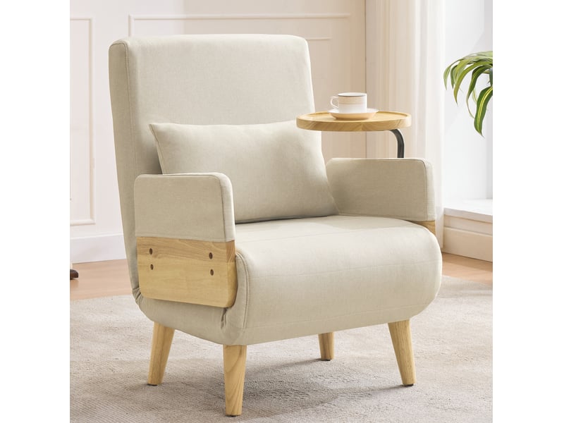  Fauteuil convertible modenvie 3-en-1 avec tablette pivotante, dossier réglable 74,5 x 66 x 88 cm beige  - Conforama D
