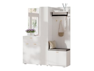 Ensemble vestiaire d’entrée 150x36x180 cm miroir, penderie, meuble à chaussures, banc mdf blanc