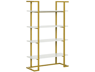 Bibliothèque surélevée à 4 niveaux, multifonctionnelle, en mdf et acier, 92 x 35 x 152 cm, blanc et or