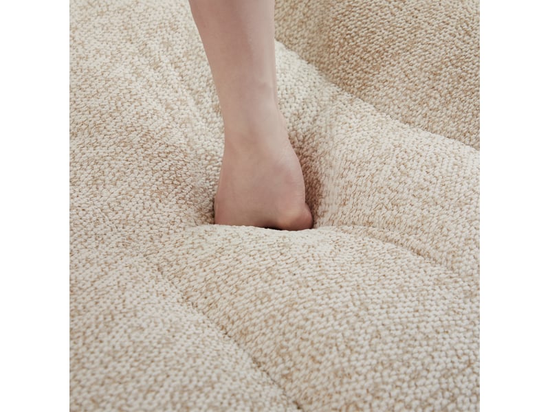  Canapé modulable 4 places en tissu bouclette beige blanc avec pouf, assise profonde et mousse haute densité  - Conforama E
