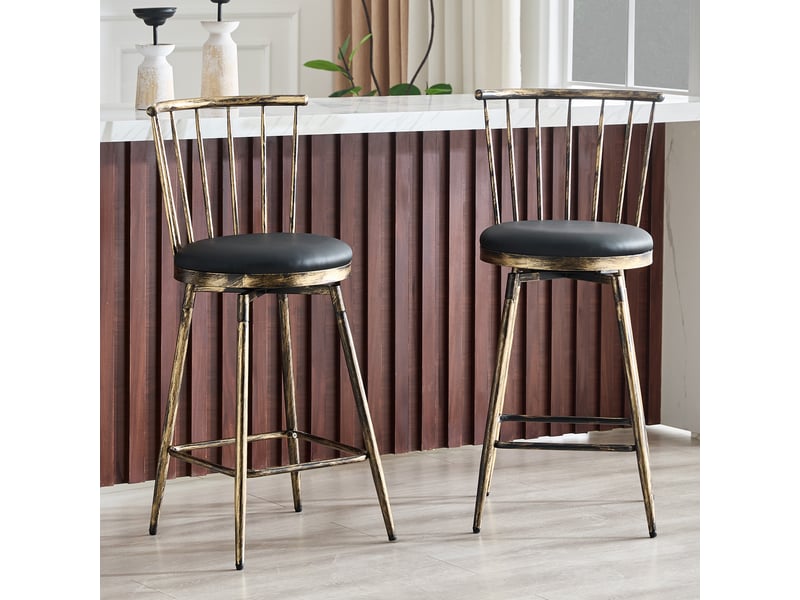  Lot de 2 tabourets de bar,39x39x96 cm,métal et similicuir,noir et marron  - Conforama B