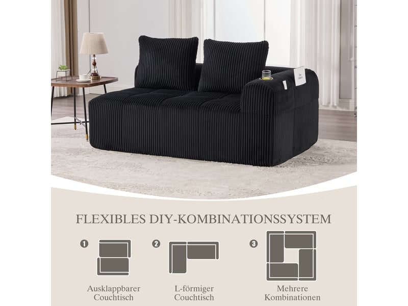 Canapé 2 places, canapé de salon — porte-gobelets, sans montage, en velours côtelé - Conforama W