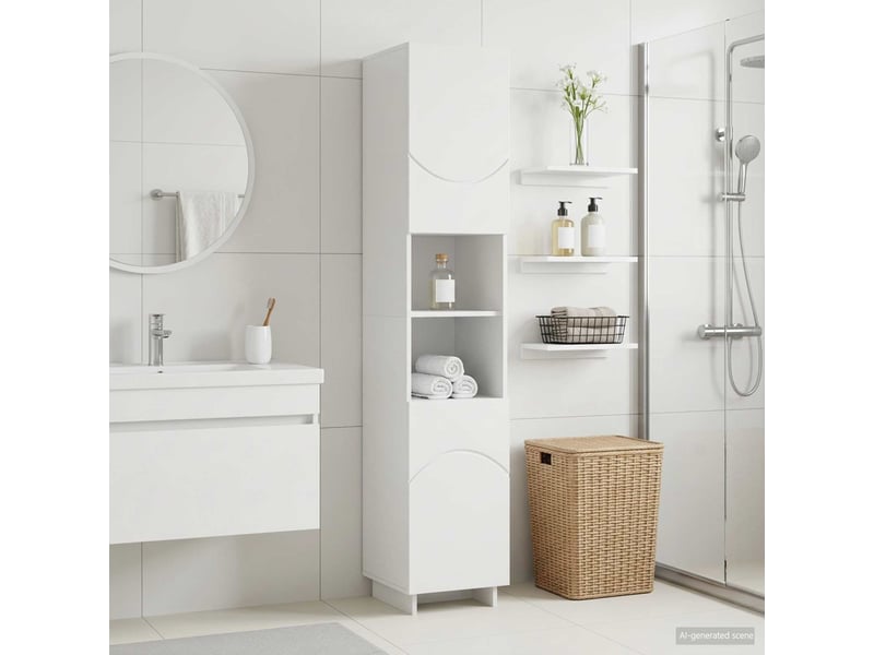  Meuble de rangement salle de bain blanc brillant 36.5x38x180 cm  - Conforama B