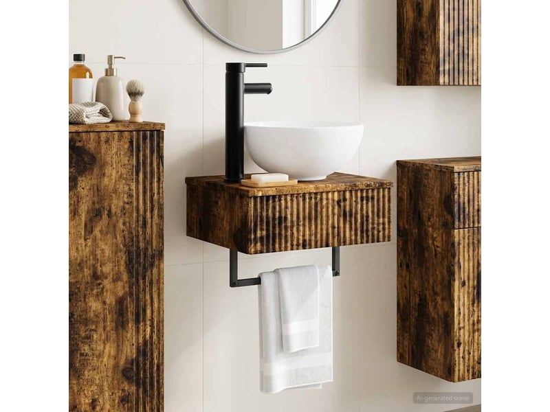 Basin de lavage mural, lavabo chêne fumé 40x35x39 cm - Conforama B