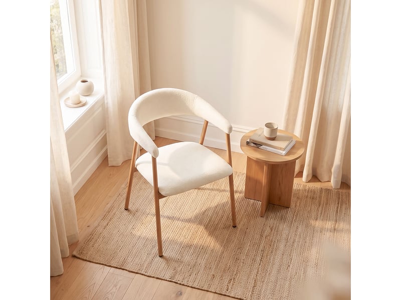  Chaises de salle à manger lot de 2 rembourrée en chenille, pieds en métal effet bois, beige  - Conforama W