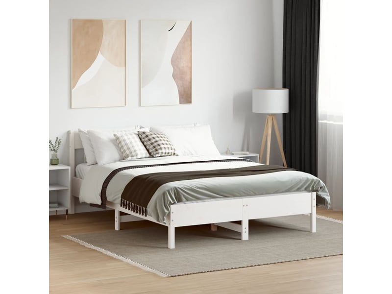  Lit double- lit adulte -  cadre de lit sans matelas blanc 135x190 cm bois de pin massif  - Conforama B