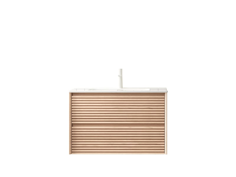 Meuble sous vasque suspendu avec 2 tiroirs à fermeture amortie et vasque blanche en céramique 81 × 46,5 × 51,5 cm - Conforama A