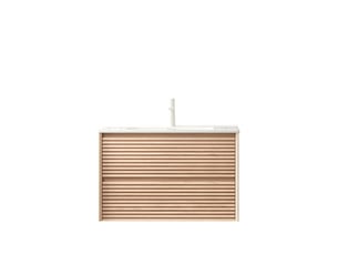 Meuble sous vasque suspendu avec 2 tiroirs à fermeture amortie et vasque blanche en céramique 81 × 46,5 × 51,5 cm