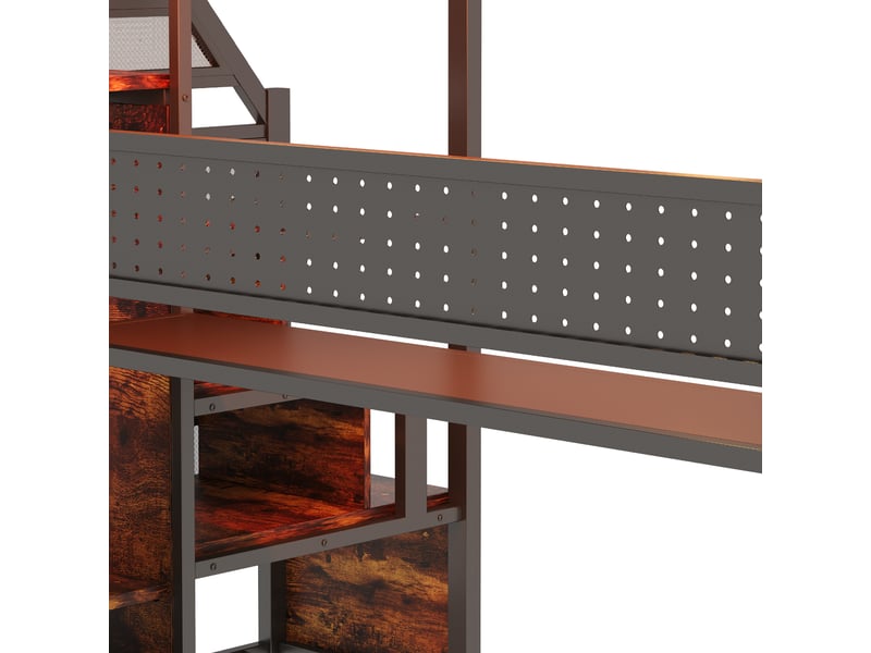 Lit mezzanine 90x200 cm avec escalier rangement, bureau, led, prise eu, lit simple métal noir, sans matelas  - Conforama E