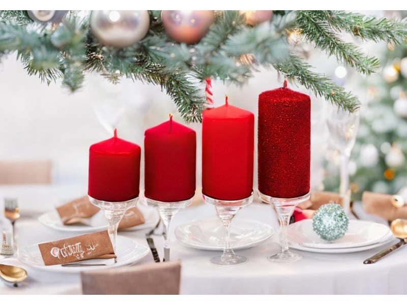  Lot de 4 bougies piliers, pour couronne de l'avent, bougies de table, rouge avent et paillettes rouges, graduées de 5 x 5 x 5 cm à 5 x 9 cm (l x l x h)  - Conforama B