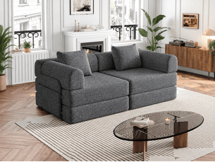 Canapé droit convertible BIQZUYA  2 places Tissu gris avec coffre de rangement
