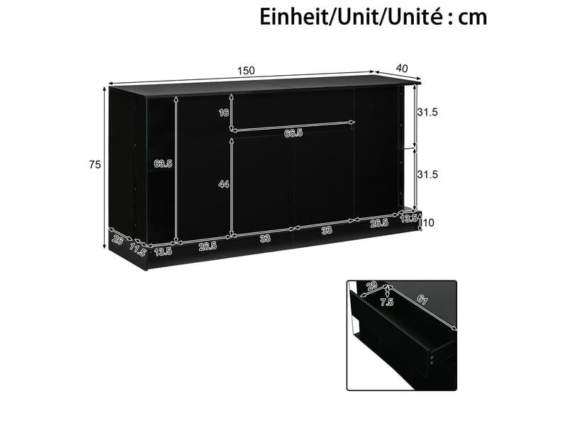 Buffet avec vitrines et éclairage led réglable par application 150 cm evryae - Conforama E