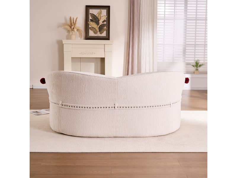  Canapé droit 2 places aux lignes courbes avec 3 coussins et tapis  de compagnie en velours côtelé blanc  - Conforama D