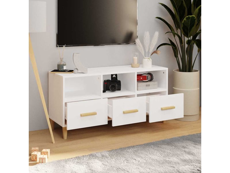  Meuble tv - banc tv - meuble de rangement blanc brillant 102x36x50 cm bois d'ingénierie  - Conforama C