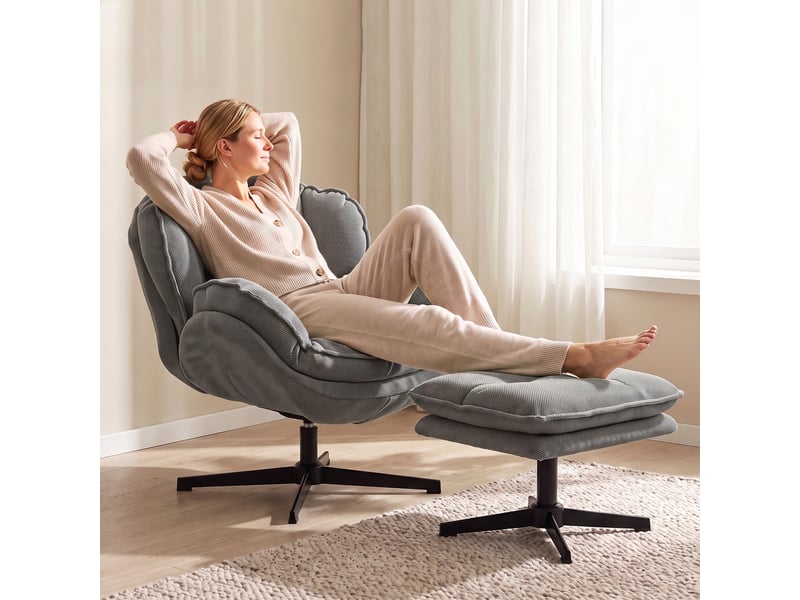  Fauteuil inclinable avec repose-pieds réglable en hauteur, pour salon, gris  - Conforama D