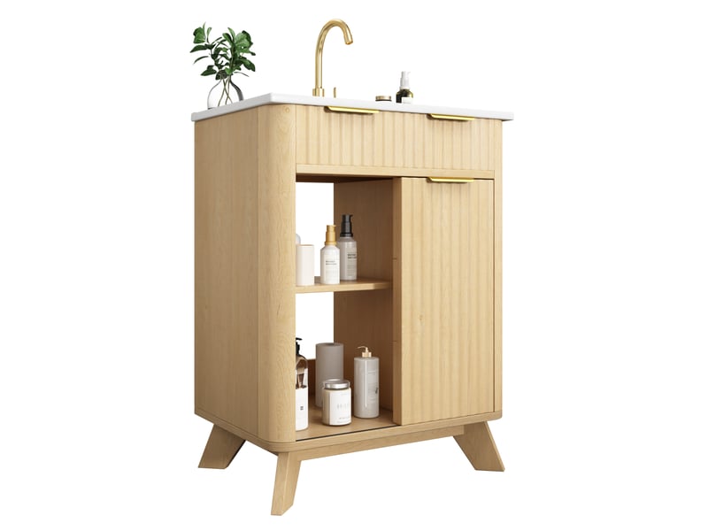  Meuble sous vasque 61x47x90 cm avec lavabo en céramique, 3 tiroirs et porte coulissante  - Conforama A