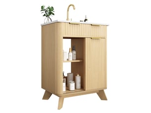 Meuble sous vasque 61x47x90 cm avec lavabo en céramique, 3 tiroirs et porte coulissante