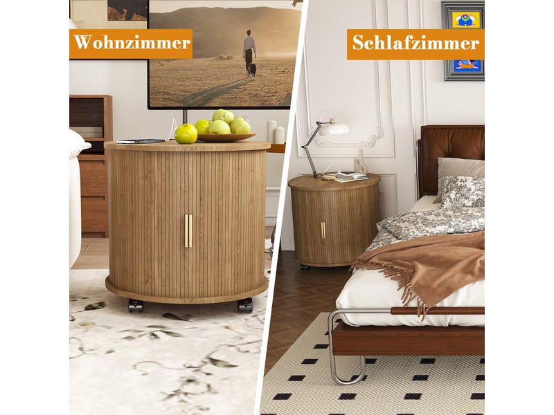  Table de chevet cylindrique - station de charge intégrée (prise + 2 usb) - porte coulissante silencieuse 60x60x60cm - Conforama E