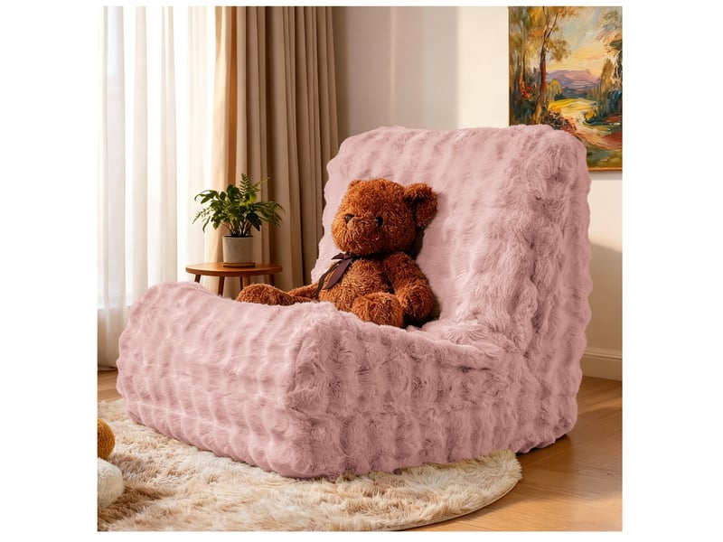  Fauteuil poire au sol avec dossier chenille rose 85 x 100 x 78 cm  - Conforama B