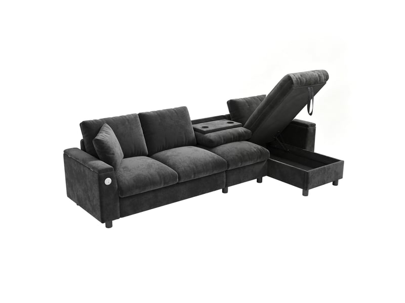  Canapé d'angle convertible modenvie 4 places réversible 280 x 137 cm en chenille gris avec rangement  - Conforama A