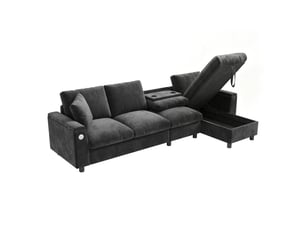 Canapé d'angle réversible convertible MODENVIE 4 places Tissu gris avec coffre de rangement