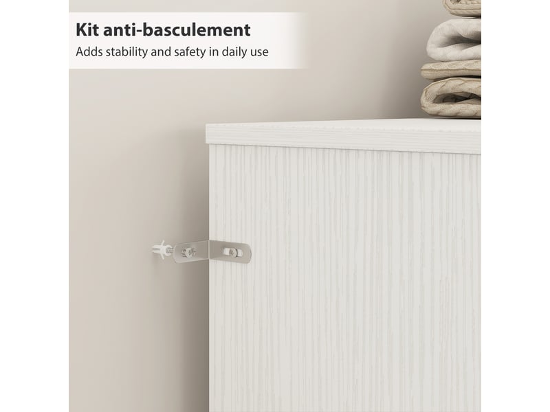  Tête de lit sur pied avec rangements, accessoire de lit 4 compartiments ouverts, 160 x 20,2 x 108,2 cm, blanc  - Conforama E