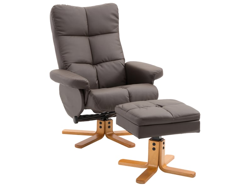  Fauteuil relax avec repose-pieds et rangement, dossier inclinable et assise pivotante, en polyuréthane et bois marron  - Conforama A