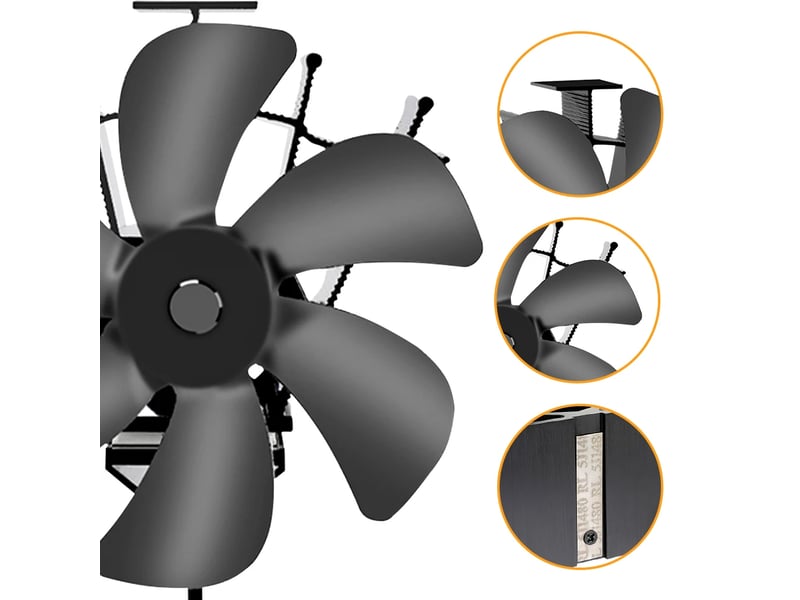  Ventilateur thermique à bois à 6 pales, fonctionnement par chaleur, pas de piles ni électricité, chauffage maison, noir  - Conforama E