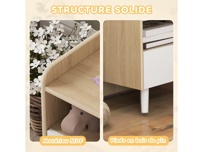  Table de chevet enfant table de nuit enfant avec tiroir et niche, petite table d'appoint en bois pour chambre d'enfant  - Conforama R