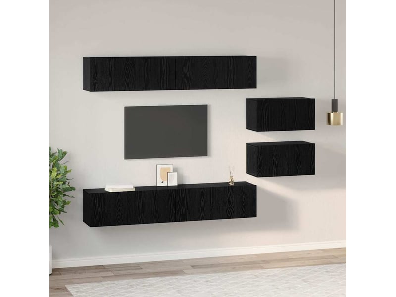  Ensemble meuble tv - banc tv - meuble de rangement 6 pcs chêne noir bois d'ingénierie  - Conforama D