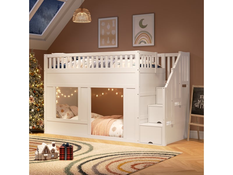  Lit superposé 90x200 cm coloris blanc bois massif lit enfant blanc - Conforama E