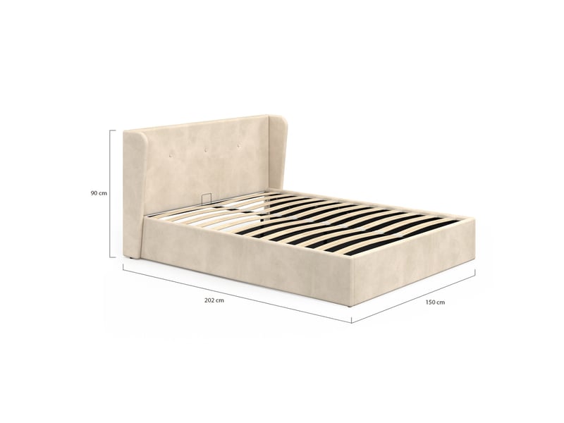 Lit coffre double orea avec tête de lit enveloppante et sommier 140 x 190 cm velours beige  - Conforama E