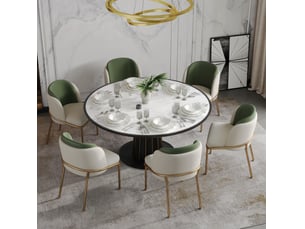 Lot de 6 chaises de salle à manger avec dossier ergonomique et patins réglables, en similicuir pvc vert, beige et doré