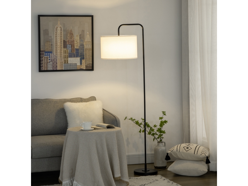  Lampadaire avec interrupteur au pied, abat-jour en tissu, acier, blanc  - Conforama D
