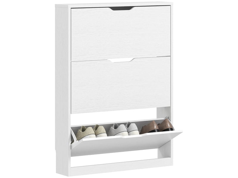  Meuble à chaussures 12 paires, armoire à chaussures, 3 tiroirs rabattables, pour couloir, entrée, 80x17x108cm, blanc  - Conforama A