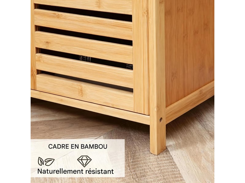  Buffet meuble de rangement 3 portes persiennes en bambou naturel 100x35x82 cm  - Conforama D