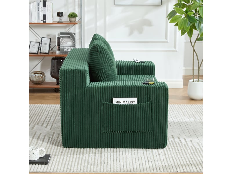  Canapé-lit deux places avec deux coussins et un porte-gobelet - vert  - Conforama E