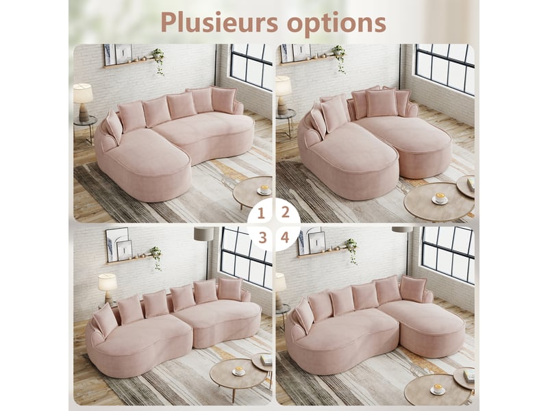 Canapé 4 places droit en tissu rose, largeur 320 cm, sans structure rigide W3325S00284 - Conforama E