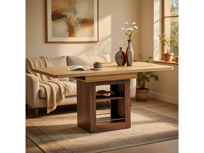  Table extensible imitation bois avec rangement 130 cm ou 160 cm piètement mdf noyer tiroirs pour petit appartement 4 à 8 personnes  - Conforama B